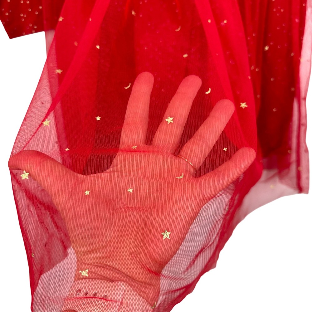 Hanna Andersson Girls Dress Red Gold Sparkle Stars Moons Long Sleeve Size US 6-7 - Picture 6 of 9